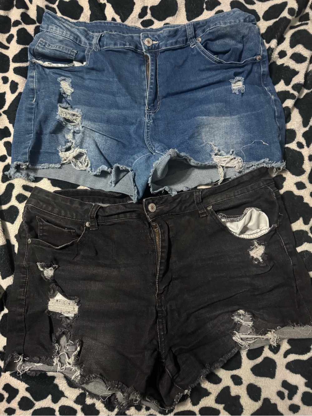 Distressed Denim Shorts Duo - Blue & Black 2xl